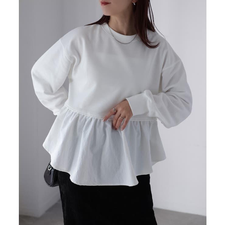 裏毛ペプラム異素材ドッキングスウェット | Riberry | 詳細画像3 