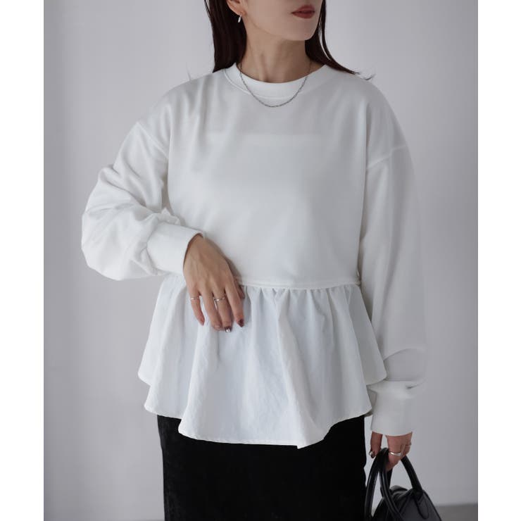 裏毛ペプラム異素材ドッキングスウェット | Riberry | 詳細画像4 