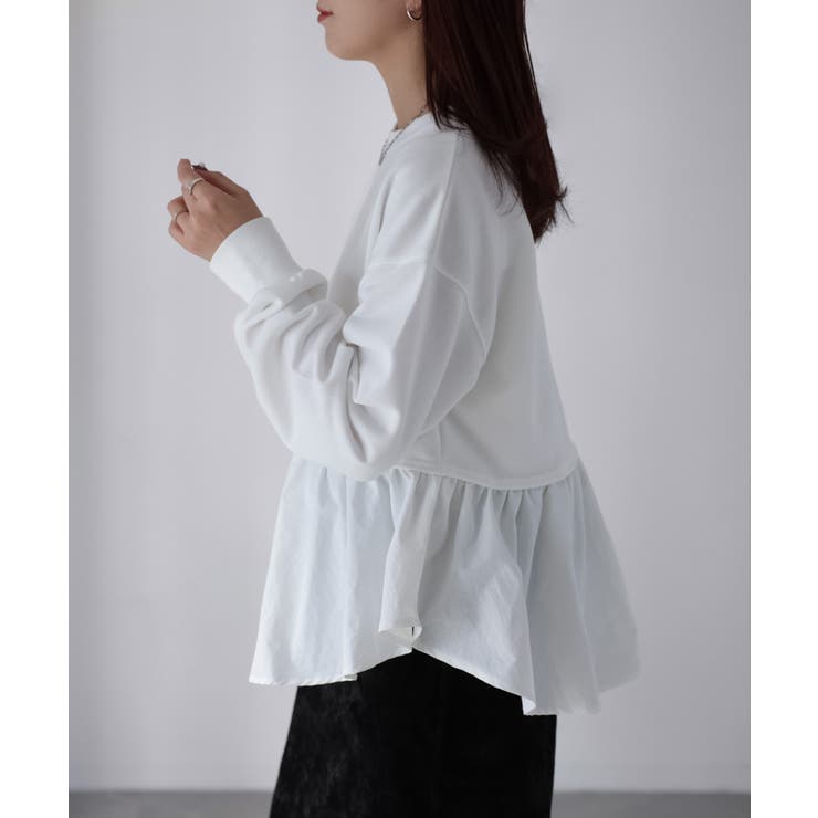 裏毛ペプラム異素材ドッキングスウェット | Riberry | 詳細画像5 