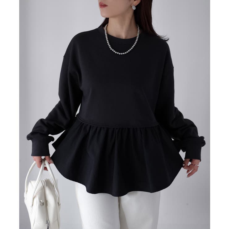 裏毛ペプラム異素材ドッキングスウェット | Riberry | 詳細画像9 