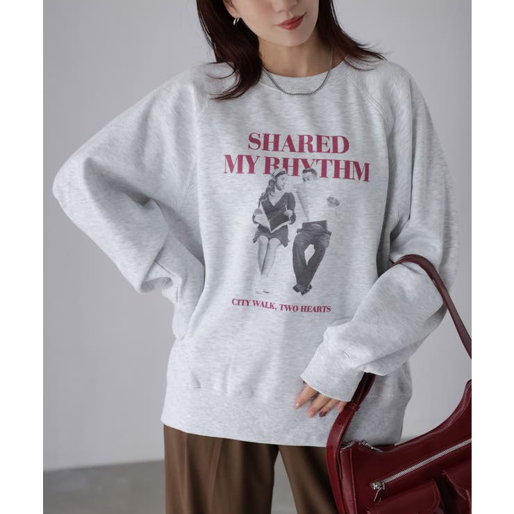 オートミール | 【体型カバー】裏起毛フォトプリントスウェット カジュアル 秋冬 | Riberry