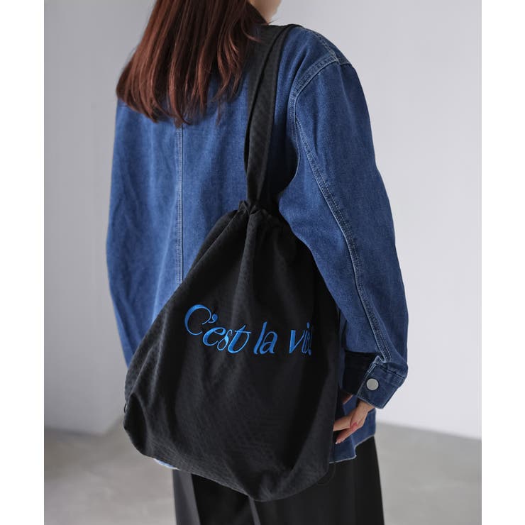 ブラック | ロゴ刺繍巾着トートバッグ | Riberry