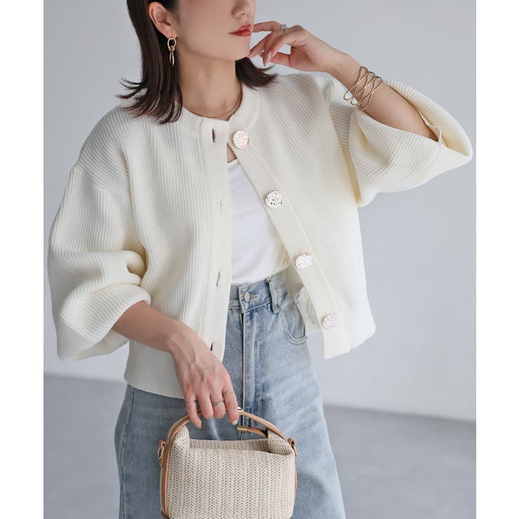 ビックボタン畦編みニットショートカーディガン | Riberry | 詳細画像11 