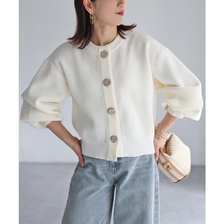 ビックボタン畦編みニットショートカーディガン | Riberry | 詳細画像12 