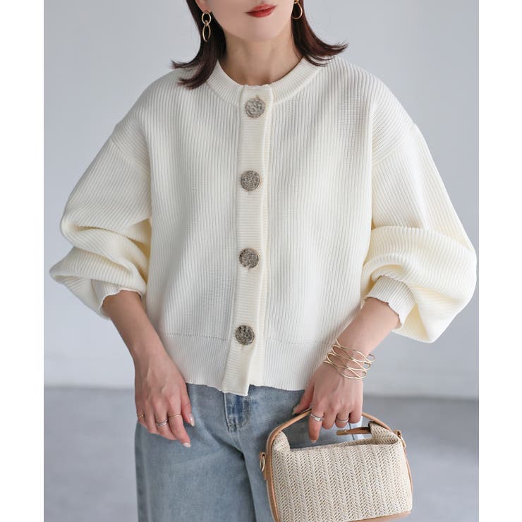 ビックボタン畦編みニットショートカーディガン | Riberry | 詳細画像13 