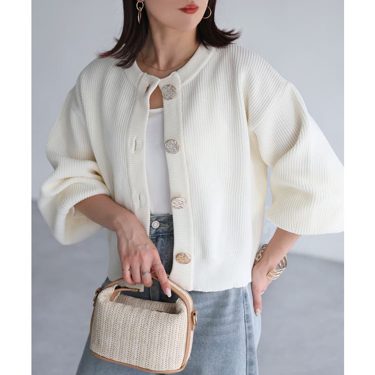 ビックボタン畦編みニットショートカーディガン | Riberry | 詳細画像14 