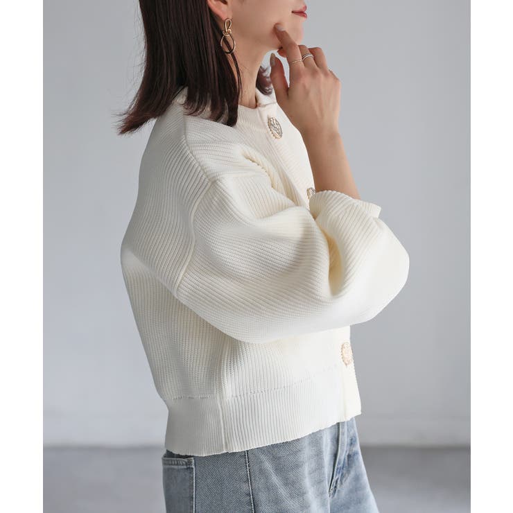 ビックボタン畦編みニットショートカーディガン | Riberry | 詳細画像15 