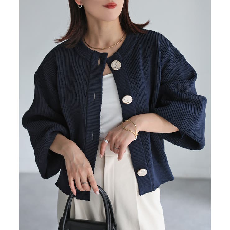ビックボタン畦編みニットショートカーディガン | Riberry | 詳細画像18 