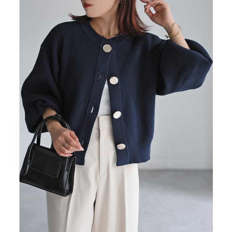 ビックボタン畦編みニットショートカーディガン | Riberry | 詳細画像21 