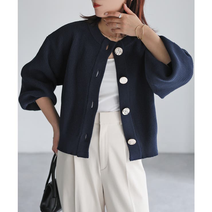 ビックボタン畦編みニットショートカーディガン | Riberry | 詳細画像23 