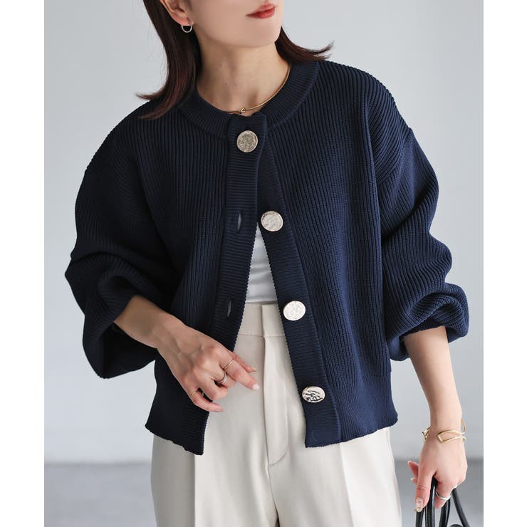 ビックボタン畦編みニットショートカーディガン | Riberry | 詳細画像32 