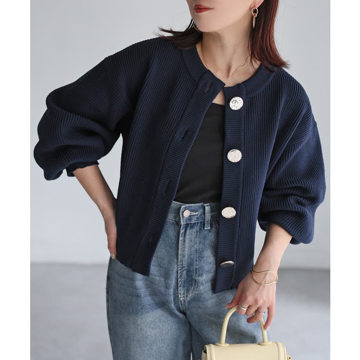 ビックボタン畦編みニットショートカーディガン | Riberry | 詳細画像35 