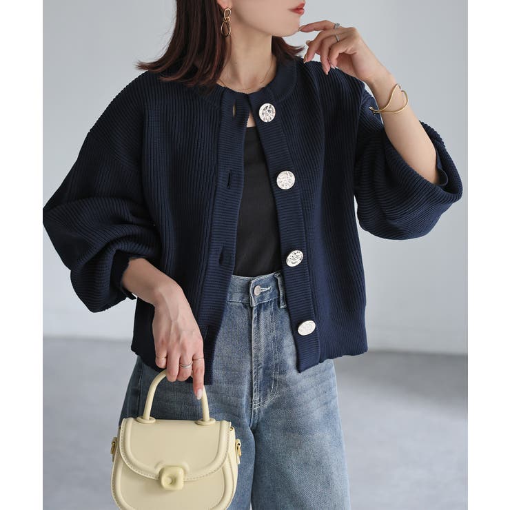 ビックボタン畦編みニットショートカーディガン | Riberry | 詳細画像36 