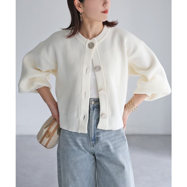 ビックボタン畦編みニットショートカーディガン | Riberry | 詳細画像5 