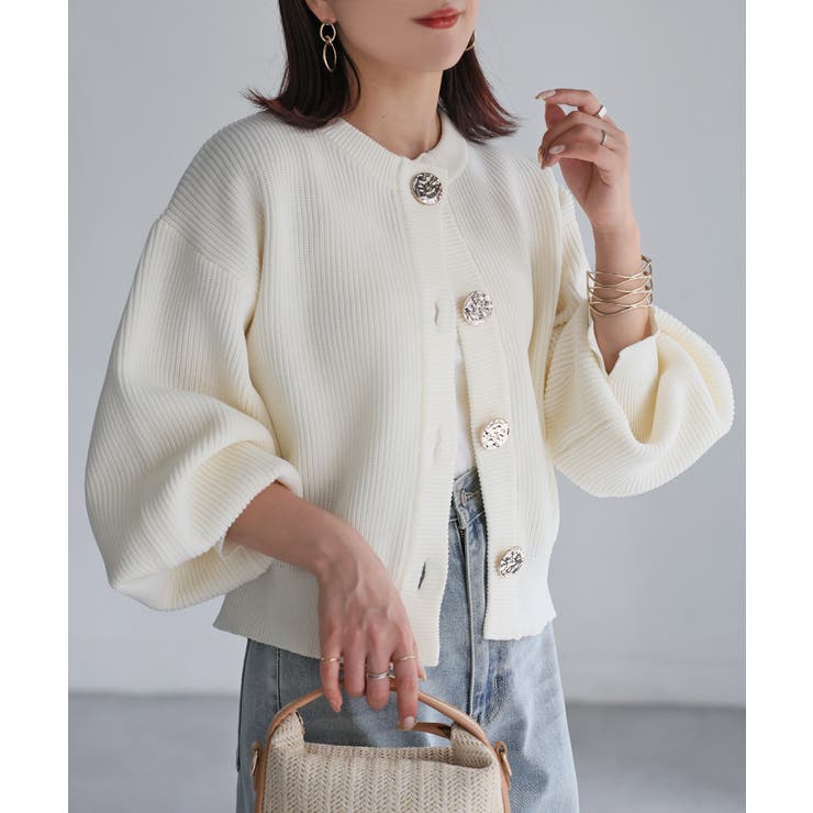 ビックボタン畦編みニットショートカーディガン | Riberry | 詳細画像6 