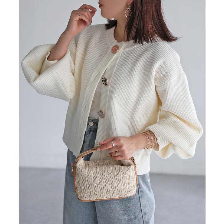 ビックボタン畦編みニットショートカーディガン | Riberry | 詳細画像7 