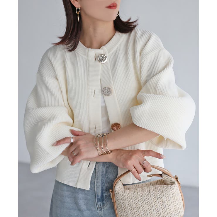 ビックボタン畦編みニットショートカーディガン | Riberry | 詳細画像8 