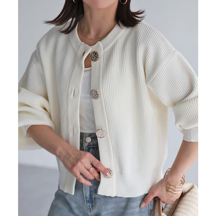 ビックボタン畦編みニットショートカーディガン | Riberry | 詳細画像9 