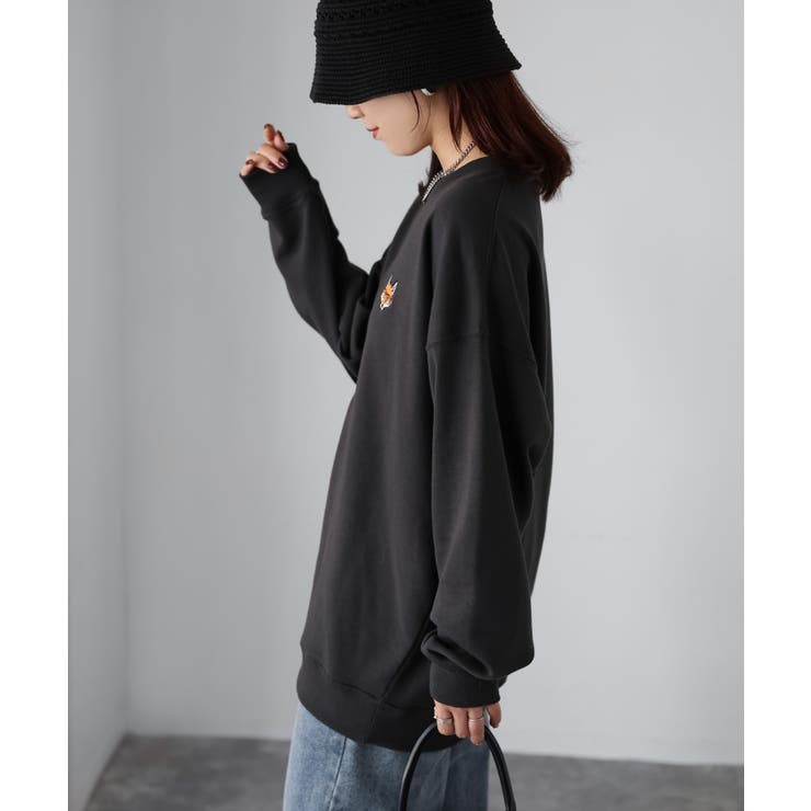 【体型カバー】めがねキツネ胸刺繍スウェット／カジュアル／春／トレーナー | Riberry | 詳細画像12 