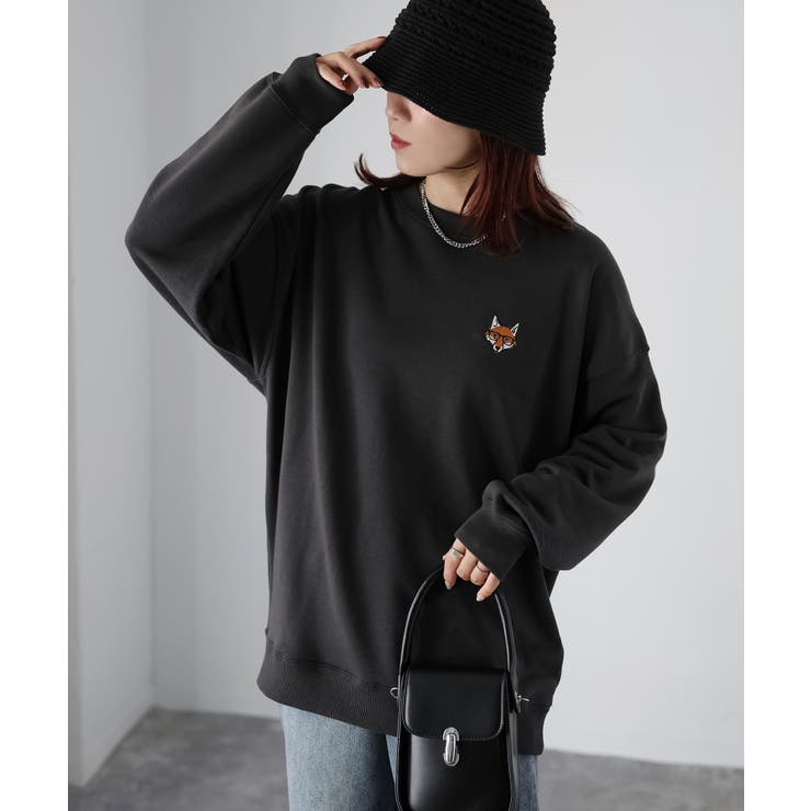 【体型カバー】めがねキツネ胸刺繍スウェット／カジュアル／春／トレーナー | Riberry | 詳細画像16 