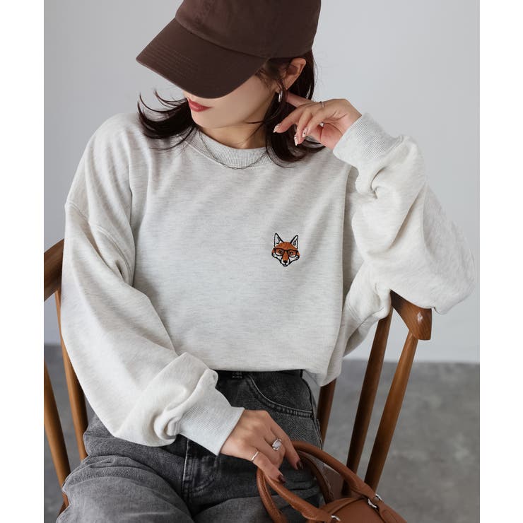 【体型カバー】めがねキツネ胸刺繍スウェット／カジュアル／春／トレーナー | Riberry | 詳細画像17 