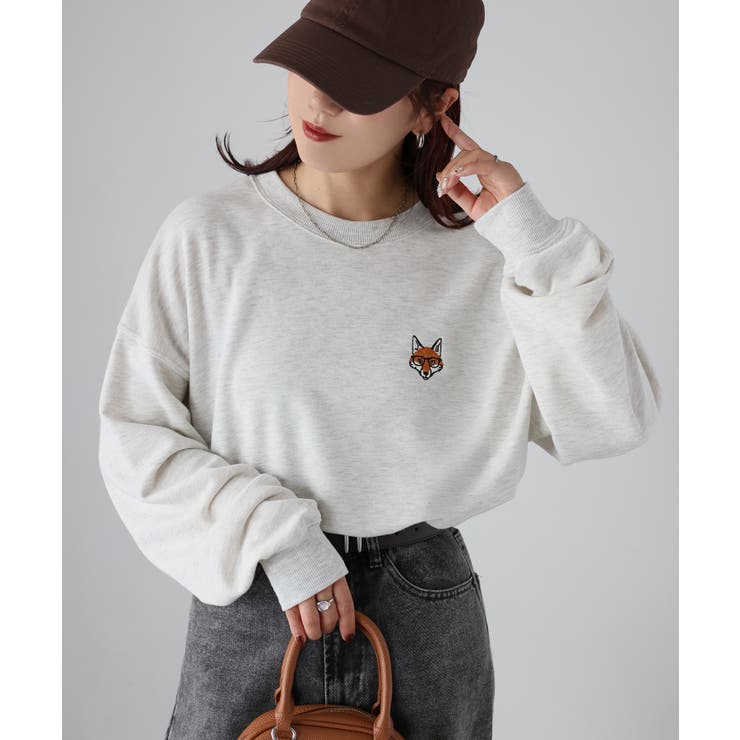 【体型カバー】めがねキツネ胸刺繍スウェット／カジュアル／春／トレーナー | Riberry | 詳細画像21 