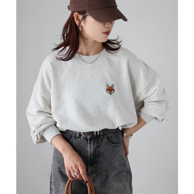 【体型カバー】めがねキツネ胸刺繍スウェット／カジュアル／春／トレーナー | Riberry | 詳細画像25 