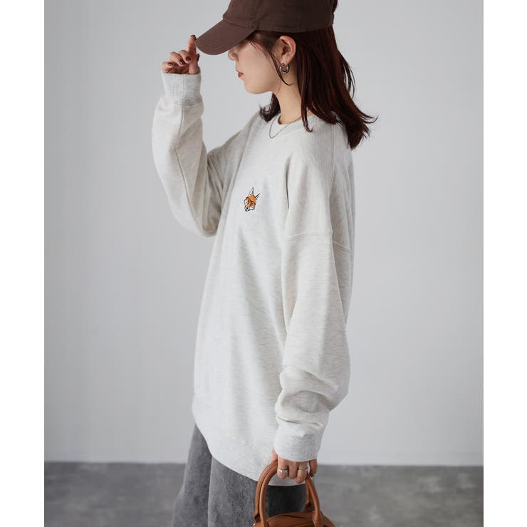 【体型カバー】めがねキツネ胸刺繍スウェット／カジュアル／春／トレーナー | Riberry | 詳細画像30 