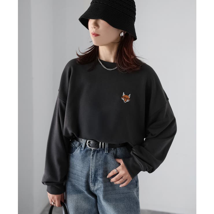 【体型カバー】めがねキツネ胸刺繍スウェット／カジュアル／春／トレーナー | Riberry | 詳細画像4 