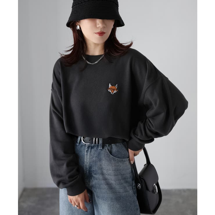 【体型カバー】めがねキツネ胸刺繍スウェット／カジュアル／春／トレーナー | Riberry | 詳細画像5 