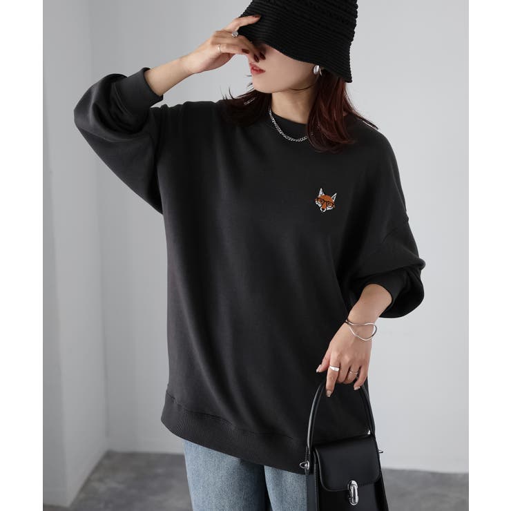 【体型カバー】めがねキツネ胸刺繍スウェット／カジュアル／春／トレーナー | Riberry | 詳細画像9 