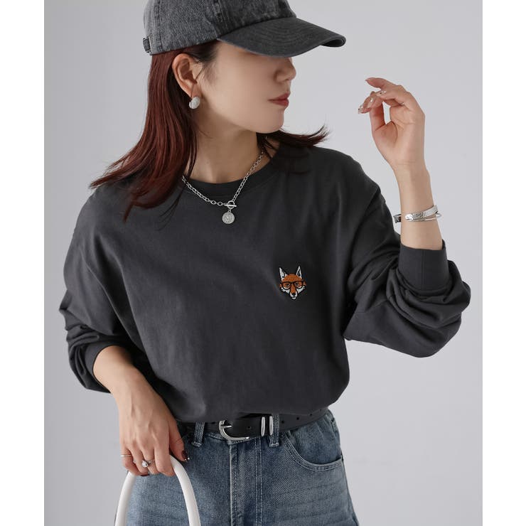 【体型カバー】めがねキツネ刺繍ロンT／カジュアル／春／ママ | Riberry | 詳細画像16 