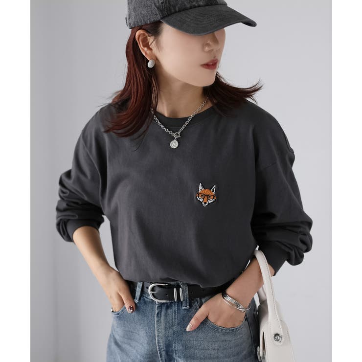 【体型カバー】めがねキツネ刺繍ロンT／カジュアル／春／ママ | Riberry | 詳細画像21 