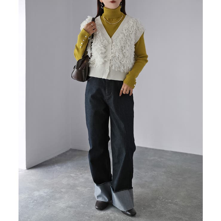 【レイヤードで体型カバー】フリンジニットベスト／大人カジュアル／春／Vネック | Riberry | 詳細画像10 