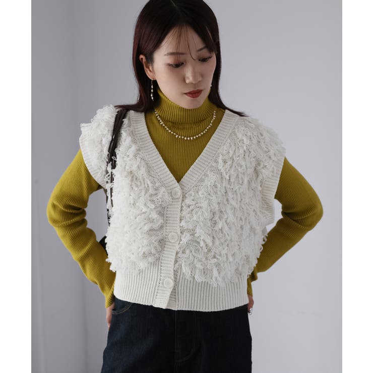 【レイヤードで体型カバー】フリンジニットベスト／大人カジュアル／春／Vネック | Riberry | 詳細画像12 