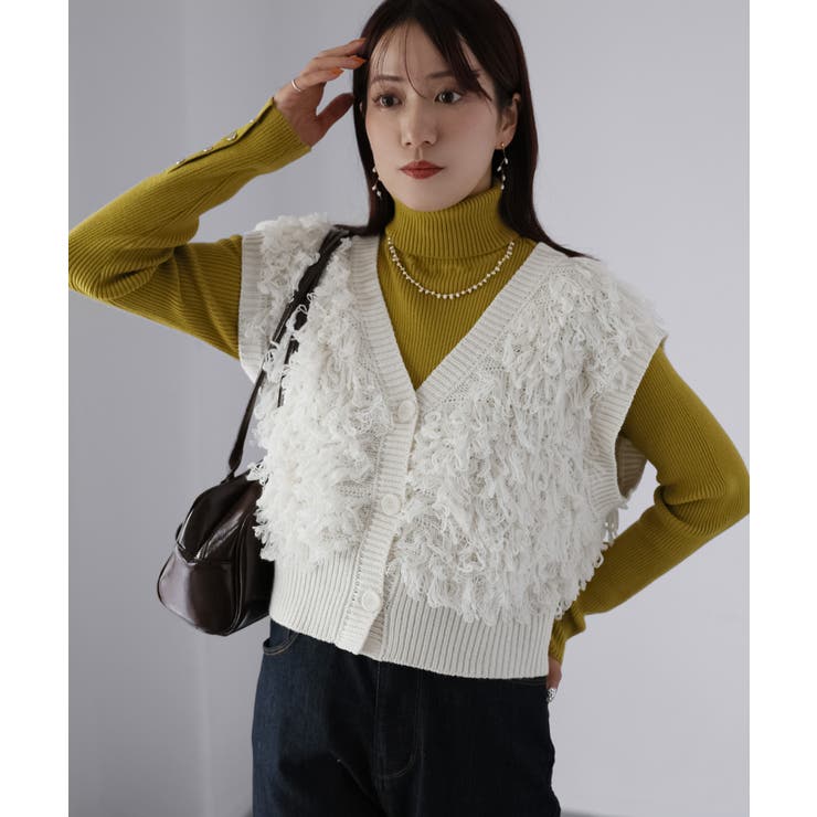 【レイヤードで体型カバー】フリンジニットベスト／大人カジュアル／春／Vネック | Riberry | 詳細画像15 