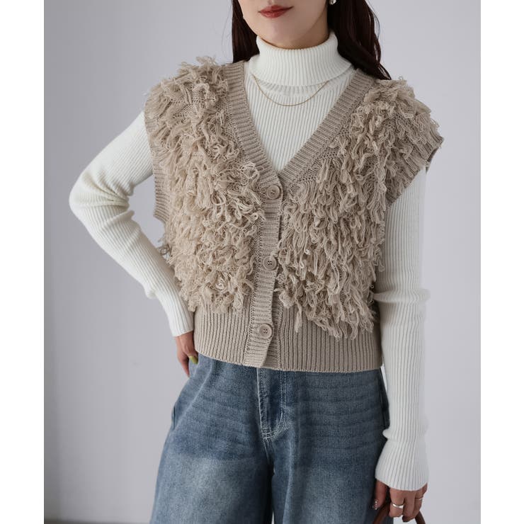 【レイヤードで体型カバー】フリンジニットベスト／大人カジュアル／春／Vネック | Riberry | 詳細画像21 