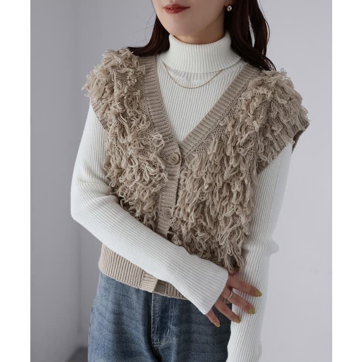 【レイヤードで体型カバー】フリンジニットベスト／大人カジュアル／春／Vネック | Riberry | 詳細画像23 