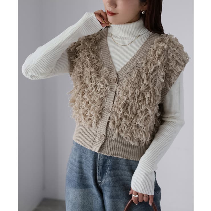 【レイヤードで体型カバー】フリンジニットベスト／大人カジュアル／春／Vネック | Riberry | 詳細画像24 