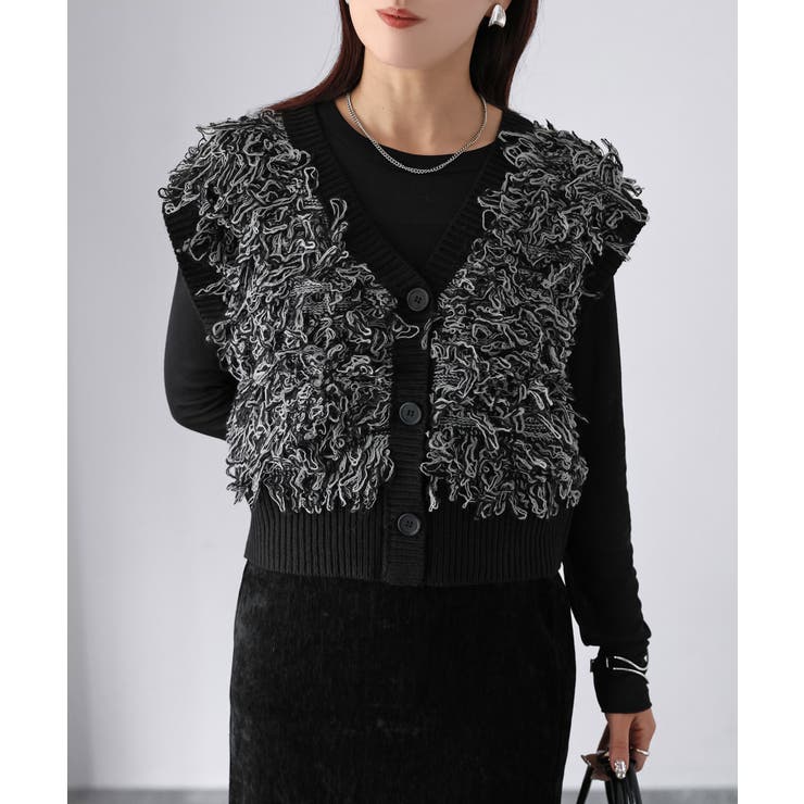 【レイヤードで体型カバー】フリンジニットベスト／大人カジュアル／春／Vネック | Riberry | 詳細画像3 