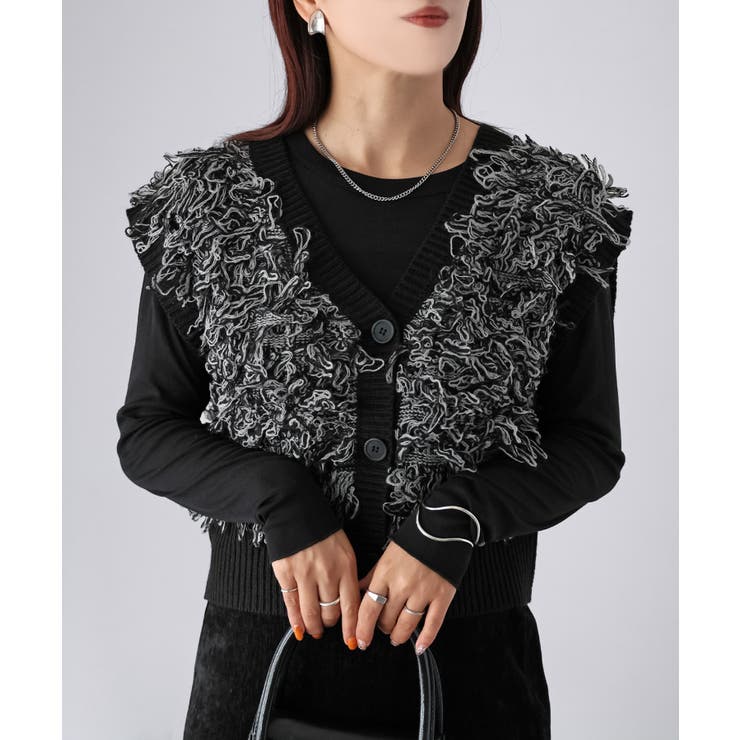 【レイヤードで体型カバー】フリンジニットベスト／大人カジュアル／春／Vネック | Riberry | 詳細画像4 