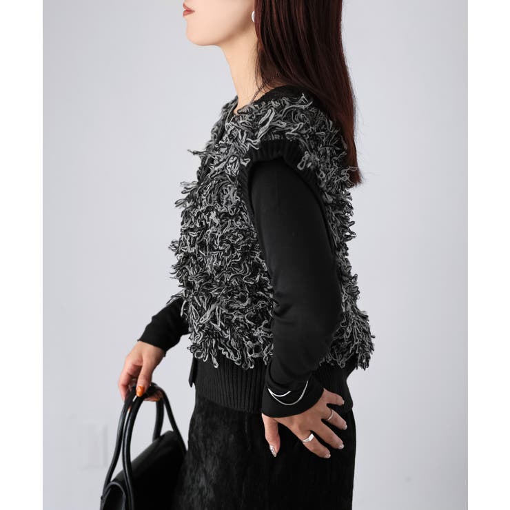 【レイヤードで体型カバー】フリンジニットベスト／大人カジュアル／春／Vネック | Riberry | 詳細画像7 