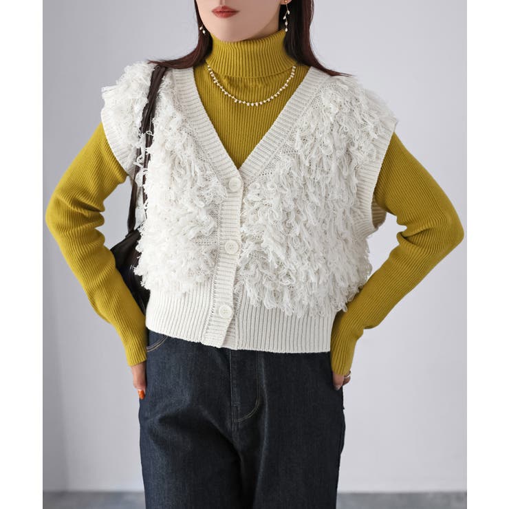 【レイヤードで体型カバー】フリンジニットベスト／大人カジュアル／春／Vネック | Riberry | 詳細画像9 