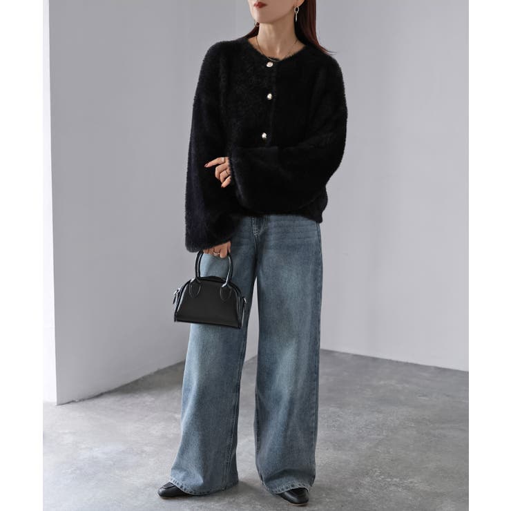 金ボタンシャギーニットカーディガン[品番：RBRW0000063]｜Riberry