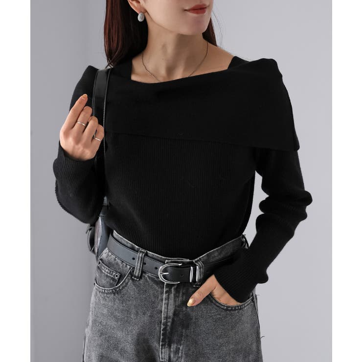 ブラック | アシメオフショルニット | Riberry