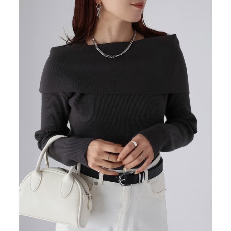 チャコールグレー | アシメオフショルニット | Riberry