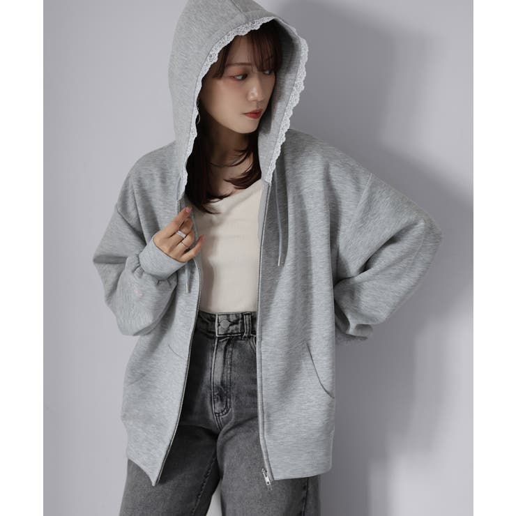 袖ロゴ刺繍レースダブルジップパーカー | Riberry | 詳細画像11 