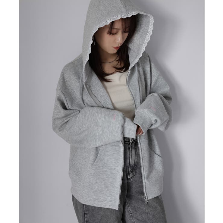 袖ロゴ刺繍レースダブルジップパーカー | Riberry | 詳細画像12 