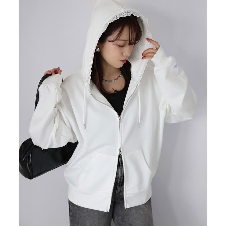 袖ロゴ刺繍レースダブルジップパーカー | Riberry | 詳細画像22 