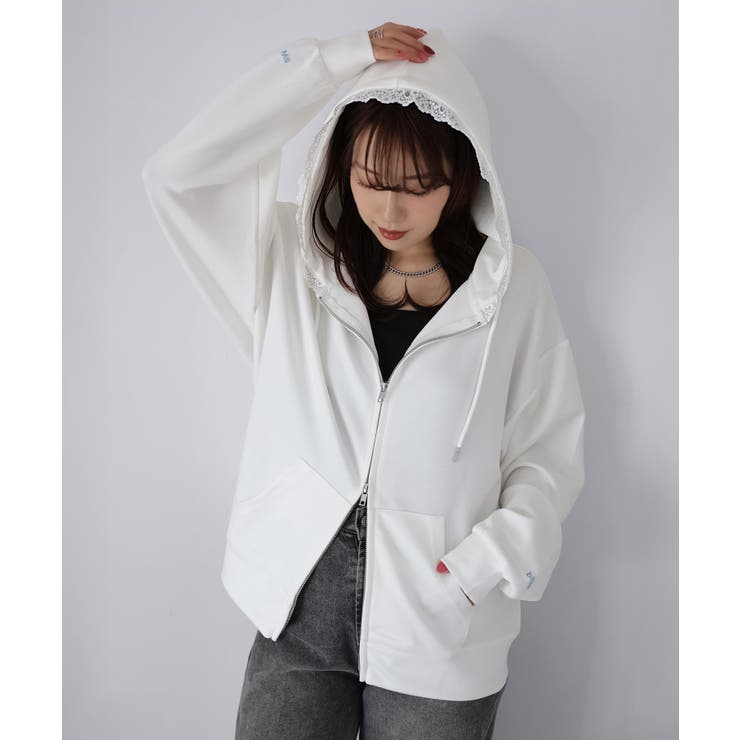 袖ロゴ刺繍レースダブルジップパーカー | Riberry | 詳細画像24 